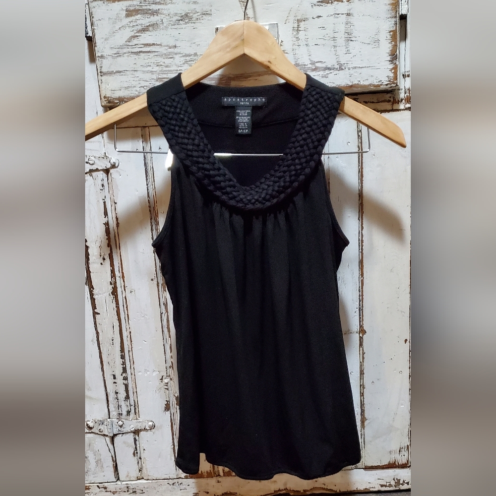 Apostrophe Black Textured Collar Tank Top